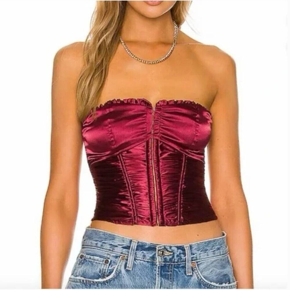 Revolve Superdown Red Satin Corset Top